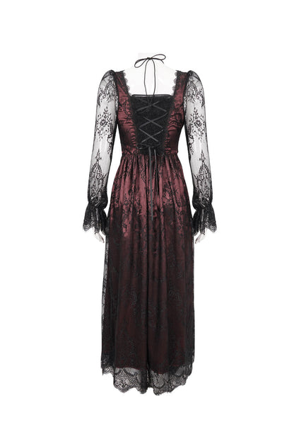 Sweet Lolita Dress - Lace Appliqu Adjustable Waist, Red, Women's Style, Gothic Style - additional product view 7