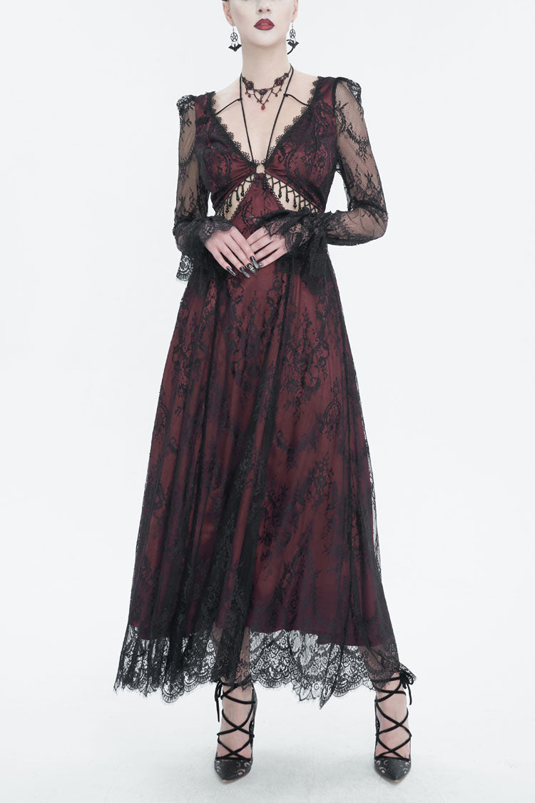 Sweet Lolita Dress - Lace Appliqu Adjustable Waist, Red, Women's Style, Gothic Style - main product image