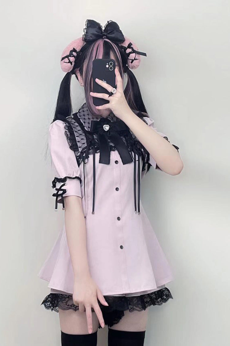 Sweet Lolita Dress - Lace Jirai Kei Japanese, Pink, Lace Trim - additional product view 2