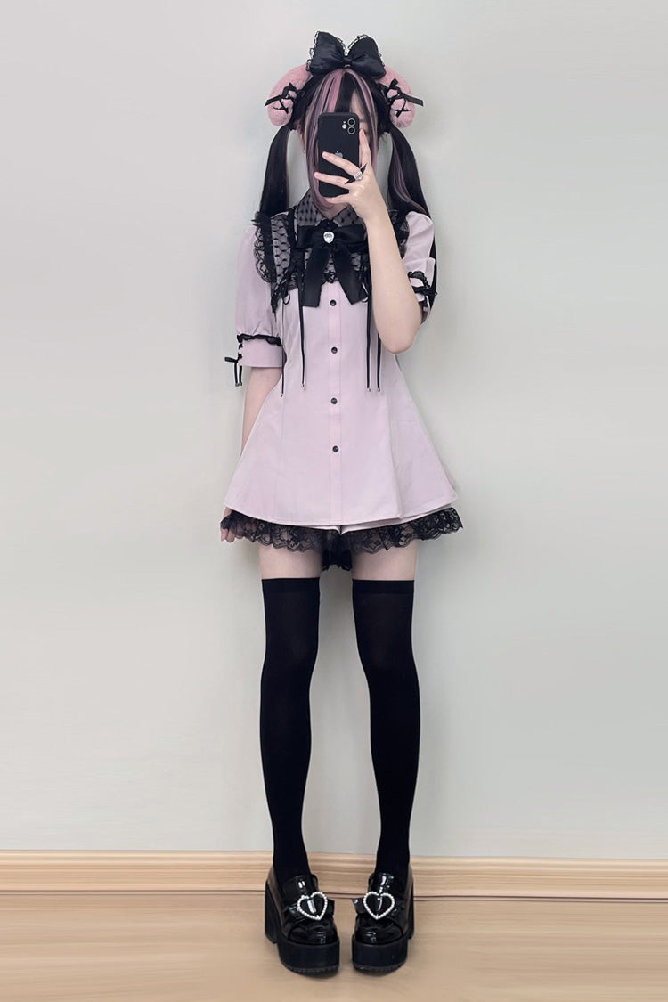 Sweet Lolita Dress - Lace Jirai Kei Japanese, Pink, Lace Trim - additional product view 3