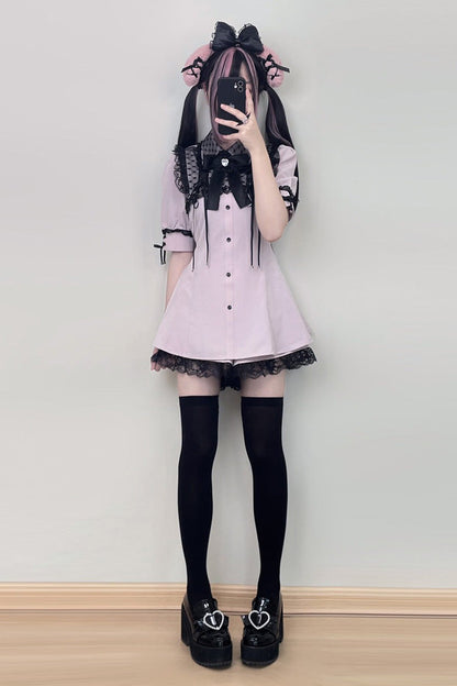 Sweet Lolita Dress - Lace Jirai Kei Japanese, Pink, Lace Trim - additional product view 3
