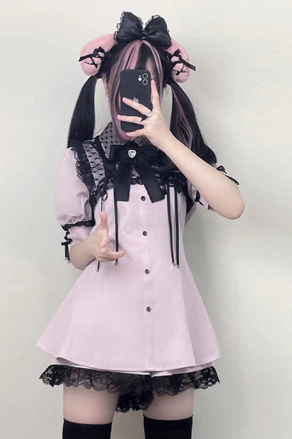Sweet Lolita Dress - Lace Jirai Kei Japanese, Pink, Lace Trim - additional product view 4