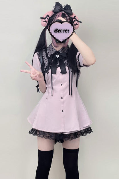 Sweet Lolita Dress - Lace Jirai Kei Japanese, Pink, Lace Trim - main product image