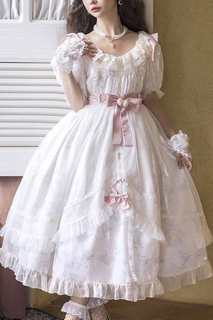 Sweet Lolita Dress - Lace Ruffled Round Collar, White, Lace Trim - main product image
