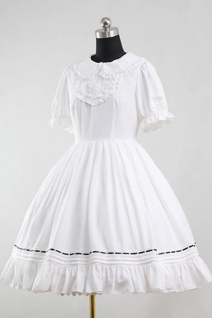 Sweet Lolita Dress - Lapel Collar Ruffle Bowknot, White, Gothic Style, Bow Detail, Ruffled - additional product view 2