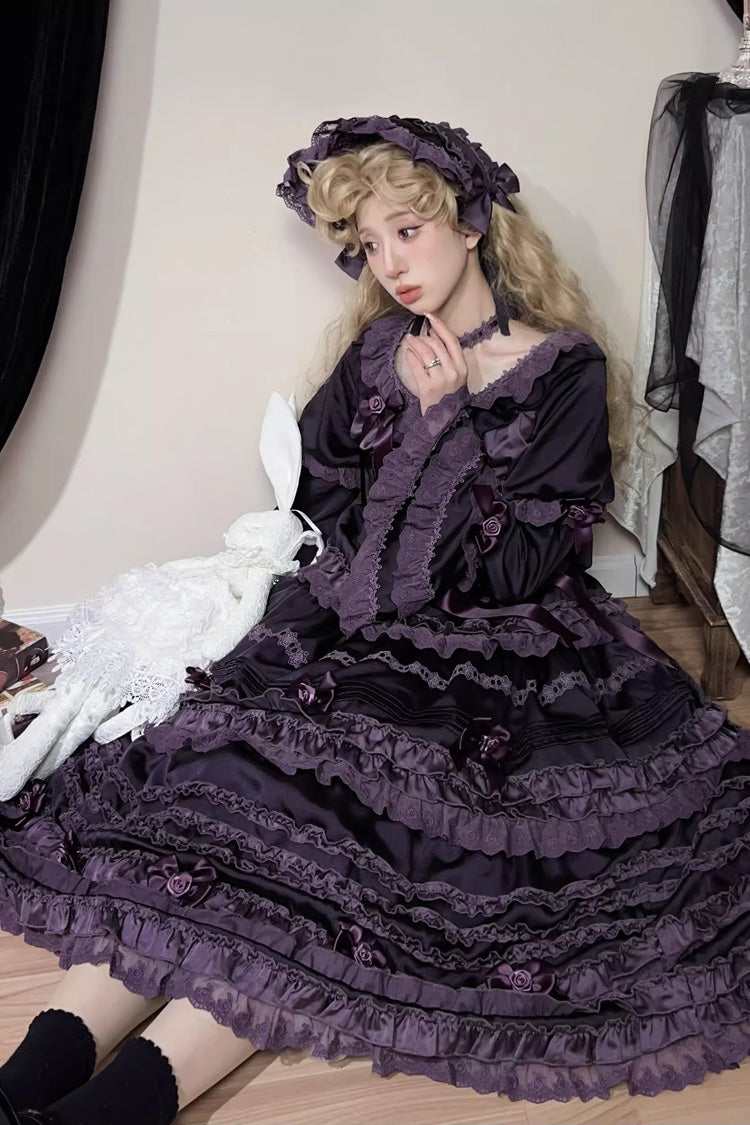 Sweet Lolita Dress - Layered Blackcurrant, Purple, Long Length, Short Length, Ruffled - additional product view 2
