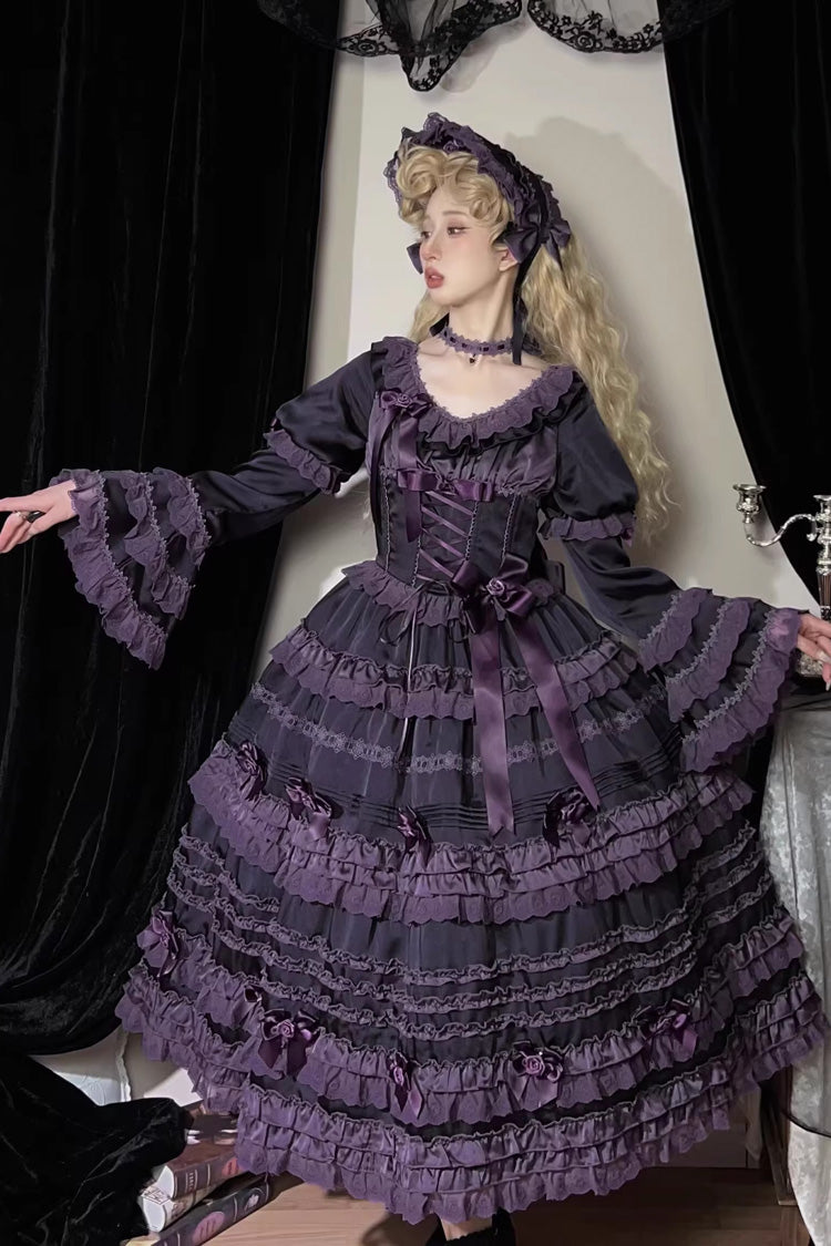Sweet Lolita Dress - Layered Blackcurrant, Purple, Long Length, Short Length, Ruffled - additional product view 4
