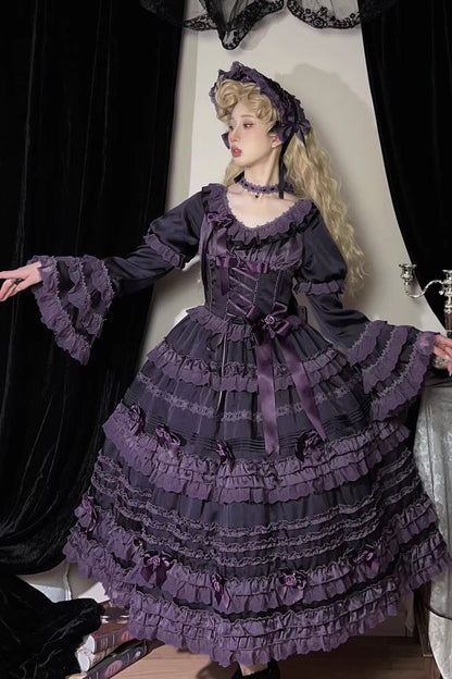 Sweet Lolita Dress - Layered Blackcurrant, Purple, Long Length, Short Length, Ruffled - additional product view 4