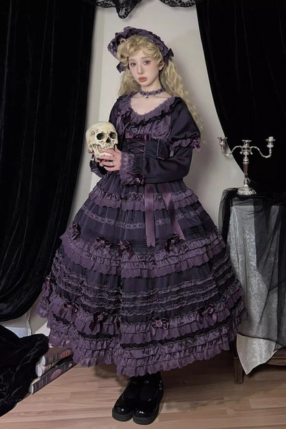 Sweet Lolita Dress - Layered Blackcurrant, Purple, Long Length, Short Length, Ruffled - additional product view 5