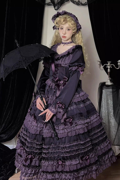 Sweet Lolita Dress - Layered Blackcurrant, Purple, Long Length, Short Length, Ruffled - additional product view 6