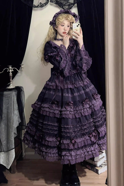 Sweet Lolita Dress - Layered Blackcurrant, Purple, Long Length, Short Length, Ruffled - additional product view 7