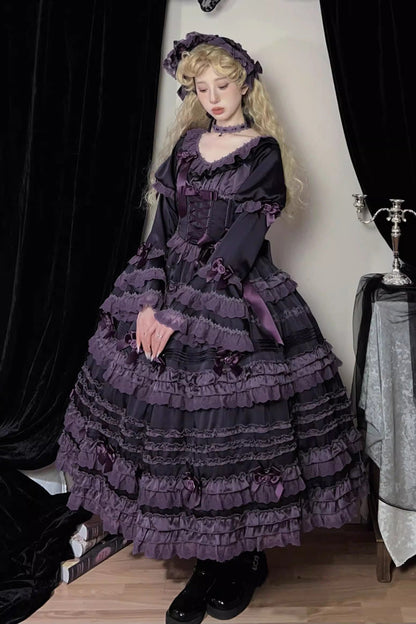 Sweet Lolita Dress - Layered Blackcurrant, Purple, Long Length, Short Length, Ruffled - additional product view 8
