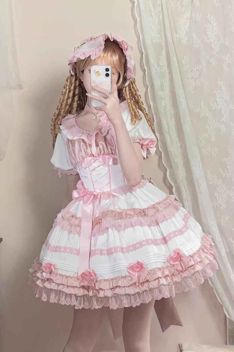 Sweet Lolita Dress - Layered Peach Ice, 2 Colors, Long Length, Short Length, Ruffled - additional product view 5