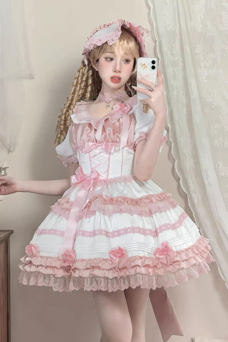 Sweet Lolita Dress - Layered Peach Ice, 2 Colors, Long Length, Short Length, Ruffled - main product image