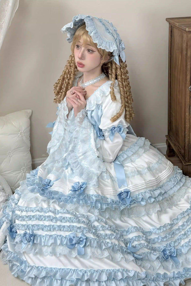 Sweet Lolita Dress - Layered Sea Salt Ice, 2 Colors, Long Length, Short Length, Bow Detail - additional product view 2
