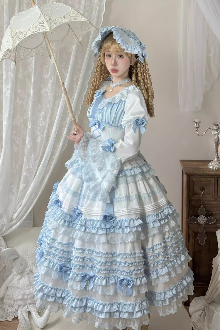 Sweet Lolita Dress - Layered Sea Salt Ice, 2 Colors, Long Length, Short Length, Bow Detail - additional product view 3