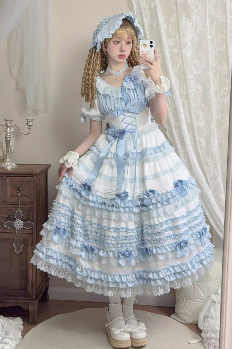 Sweet Lolita Dress - Layered Sea Salt Ice, 2 Colors, Long Length, Short Length, Bow Detail - additional product view 4