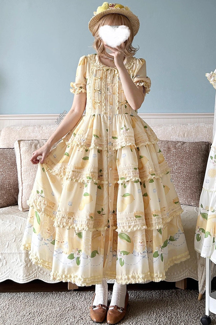 Sweet Lolita Dress - Lemon Chicken, Yellow, Layered, Bow Detail, Lace Trim - additional product view 2