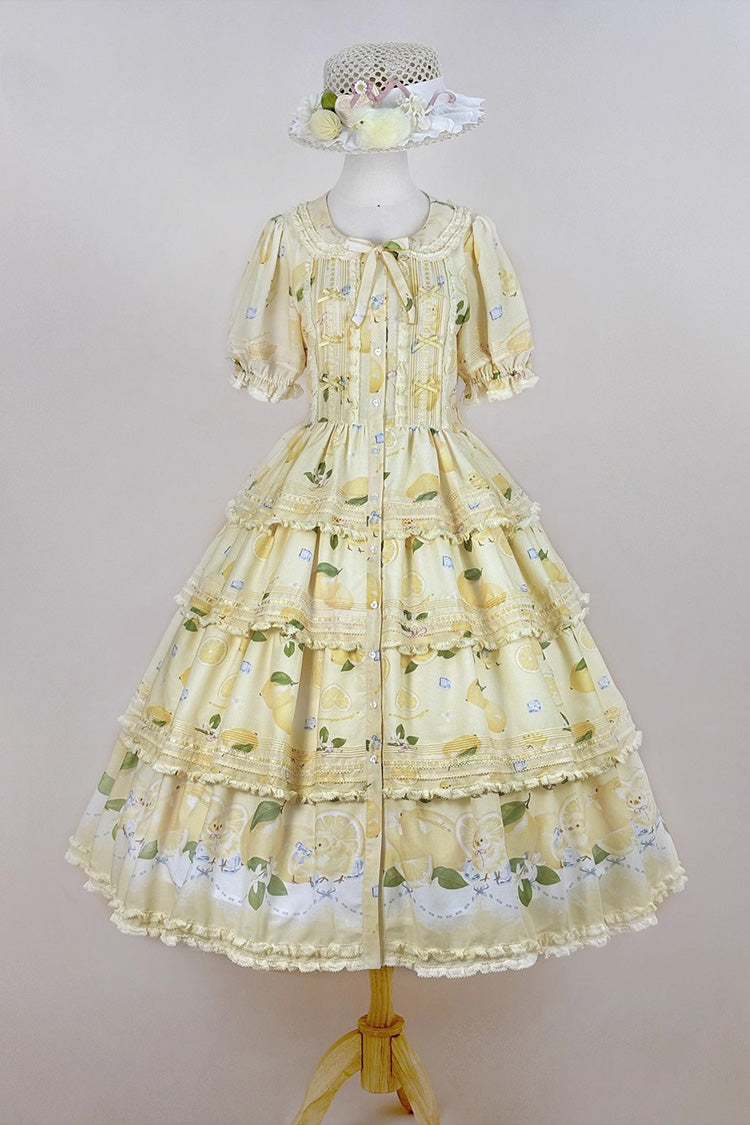 Sweet Lolita Dress - Lemon Chicken, Yellow, Layered, Bow Detail, Lace Trim - additional product view 3