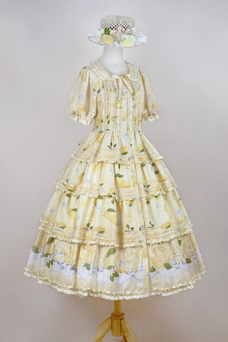 Sweet Lolita Dress - Lemon Chicken, Yellow, Layered, Bow Detail, Lace Trim - additional product view 5