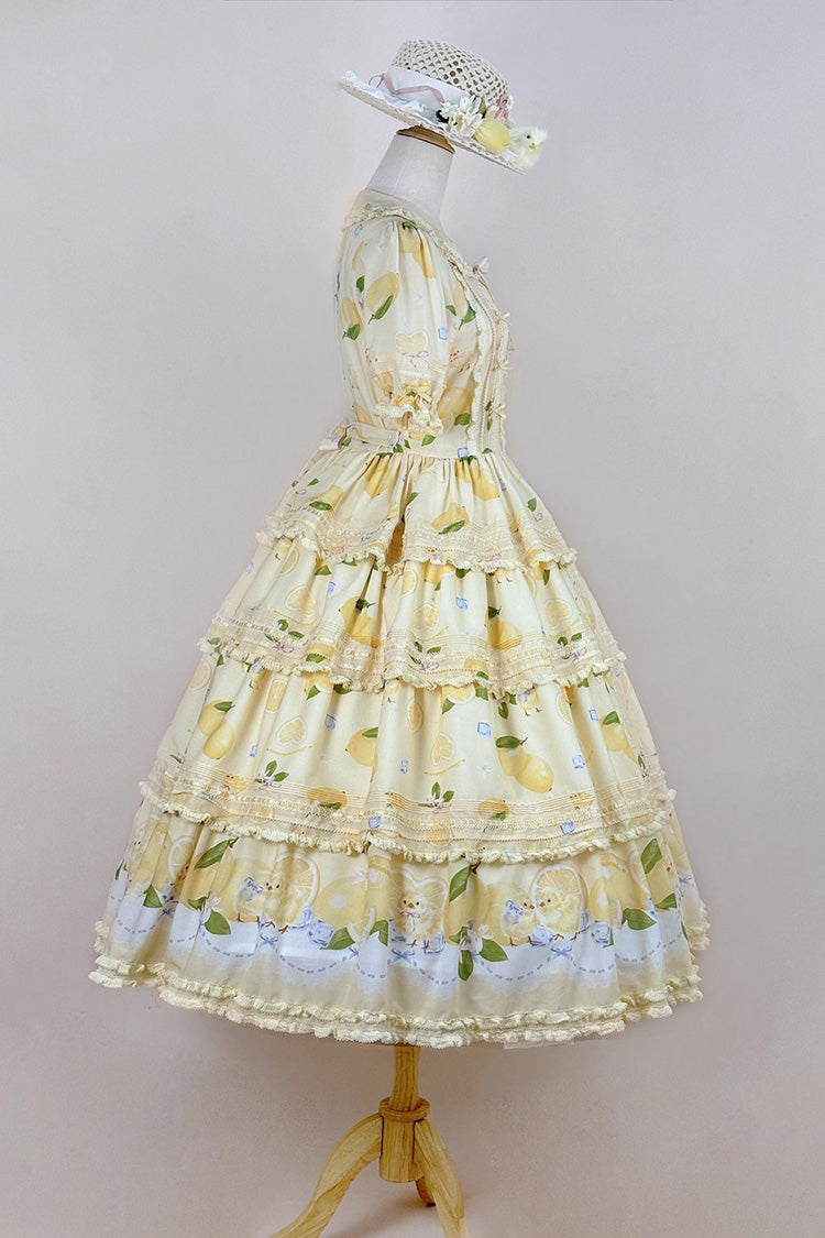 Sweet Lolita Dress - Lemon Chicken, Yellow, Layered, Bow Detail, Lace Trim - additional product view 6