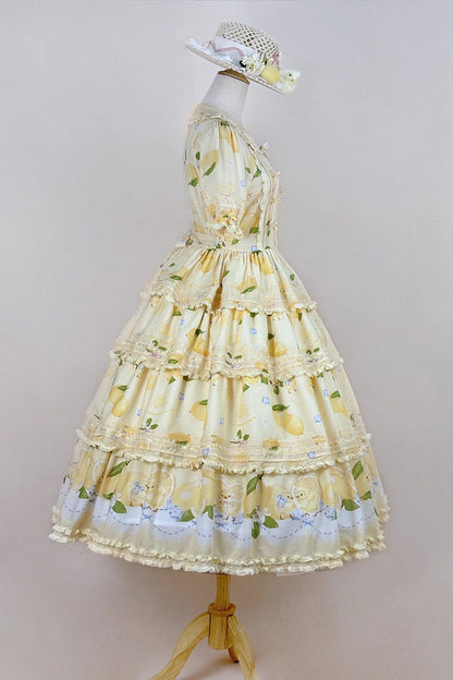 Sweet Lolita Dress - Lemon Chicken, Yellow, Layered, Bow Detail, Lace Trim - additional product view 6