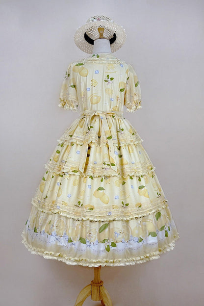 Sweet Lolita Dress - Lemon Chicken, Yellow, Layered, Bow Detail, Lace Trim - additional product view 7