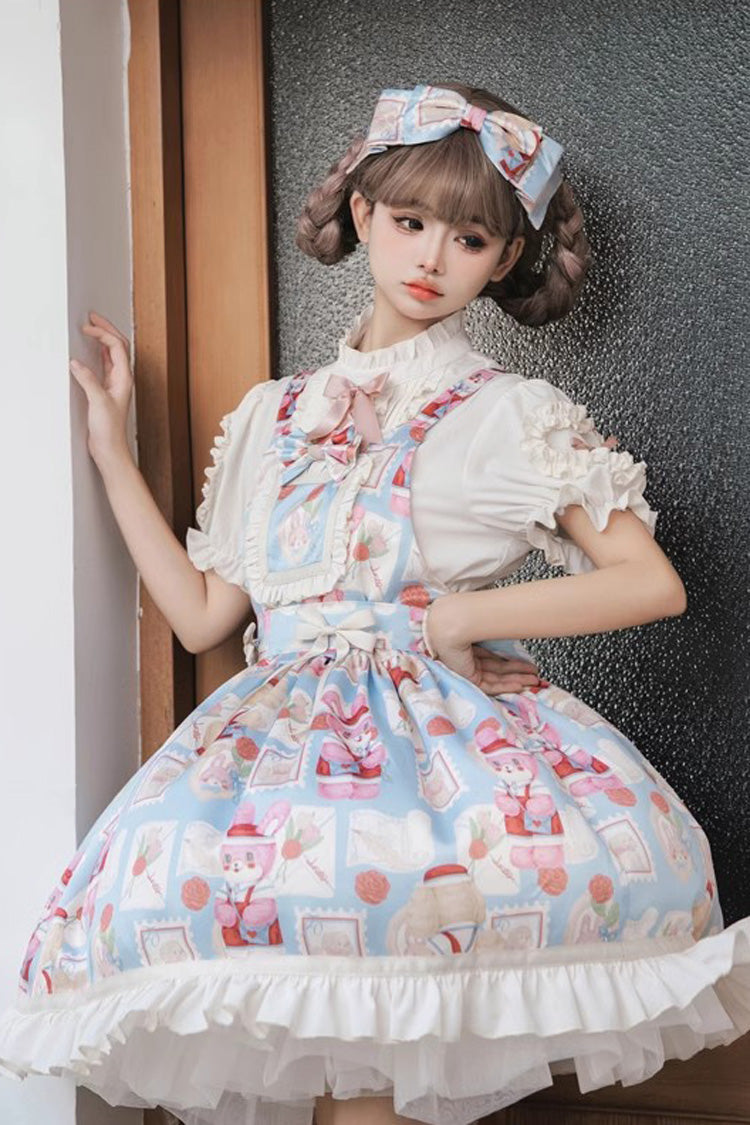 Sweet Lolita Dress - Letter From Showa, Blue, Bow Detail, Ruffled, Printed - additional product view 5
