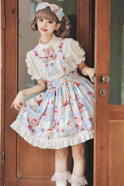 Sweet Lolita Dress - Letter From Showa, Blue, Bow Detail, Ruffled, Printed - additional product view 6