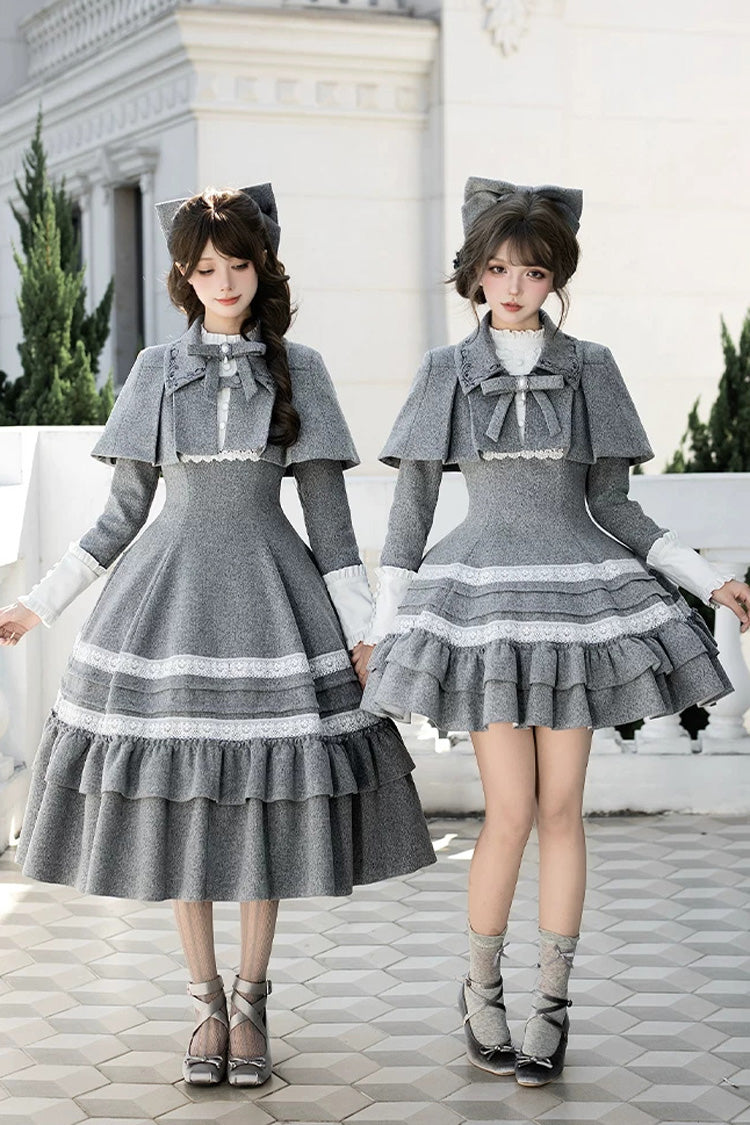 Sweet Lolita Dress - Letters And Poems · Old Memories, Gray, Stand Collar, Classic Style - additional product view 2