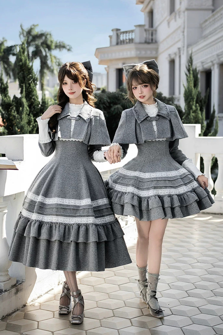 Sweet Lolita Dress - Letters And Poems · Old Memories, Gray, Stand Collar, Classic Style - additional product view 4