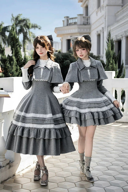 Sweet Lolita Dress - Letters And Poems · Old Memories, Gray, Stand Collar, Classic Style - additional product view 4