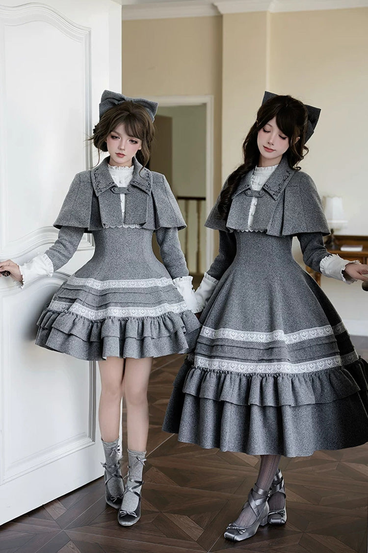 Sweet Lolita Dress - Letters And Poems · Old Memories, Gray, Stand Collar, Classic Style - additional product view 5