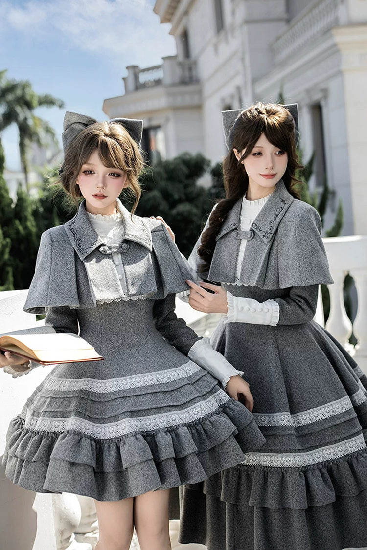 Sweet Lolita Dress - Letters And Poems · Old Memories, Gray, Stand Collar, Classic Style - additional product view 6