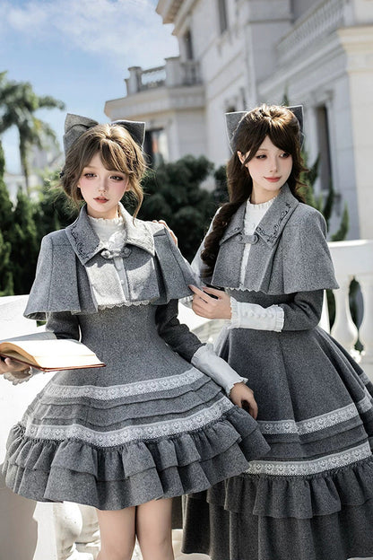 Sweet Lolita Dress - Letters And Poems · Old Memories, Gray, Stand Collar, Classic Style - additional product view 6