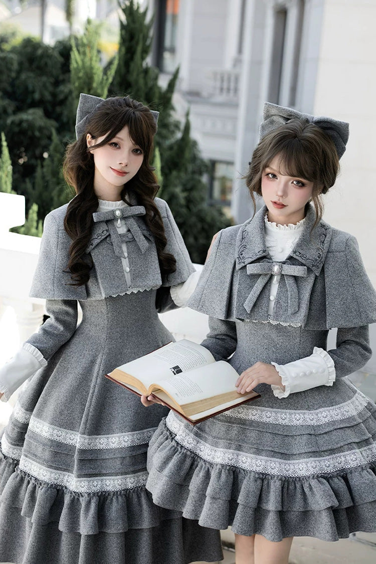 Sweet Lolita Dress - Letters And Poems · Old Memories, Gray, Stand Collar, Classic Style - additional product view 7