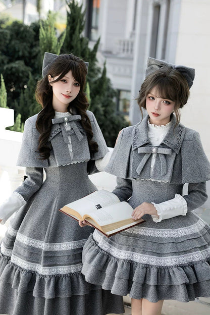 Sweet Lolita Dress - Letters And Poems · Old Memories, Gray, Stand Collar, Classic Style - additional product view 7