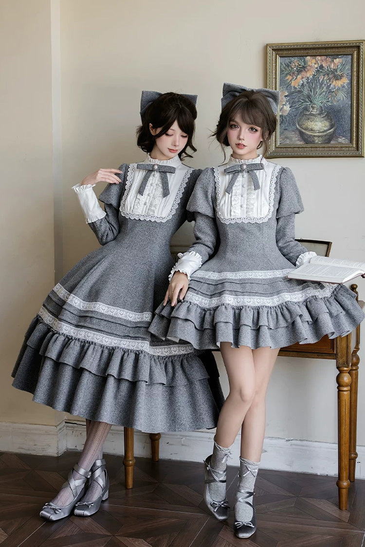 Sweet Lolita Dress - Letters And Poems · Old Memories, Gray, Stand Collar, Classic Style - additional product view 8