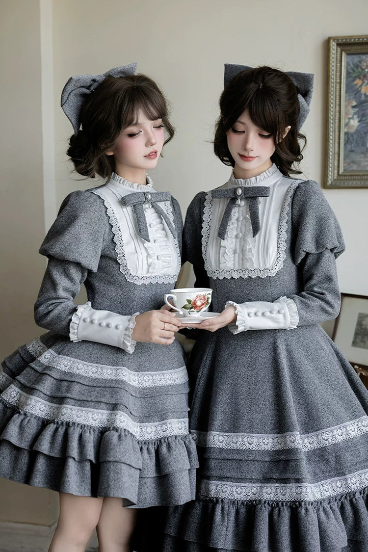 Sweet Lolita Dress - Letters And Poems · Old Memories, Gray, Stand Collar, Classic Style - additional product view 9