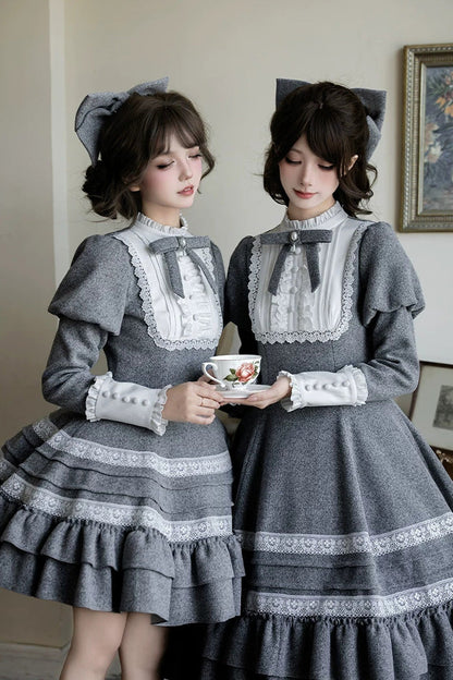 Sweet Lolita Dress - Letters And Poems · Old Memories, Gray, Stand Collar, Classic Style - additional product view 9
