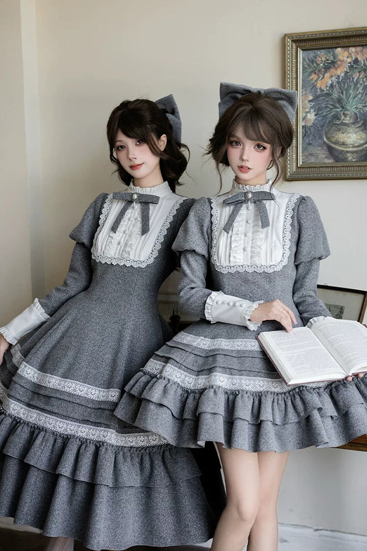 Sweet Lolita Dress - Letters And Poems · Old Memories, Gray, Stand Collar, Classic Style - additional product view 10