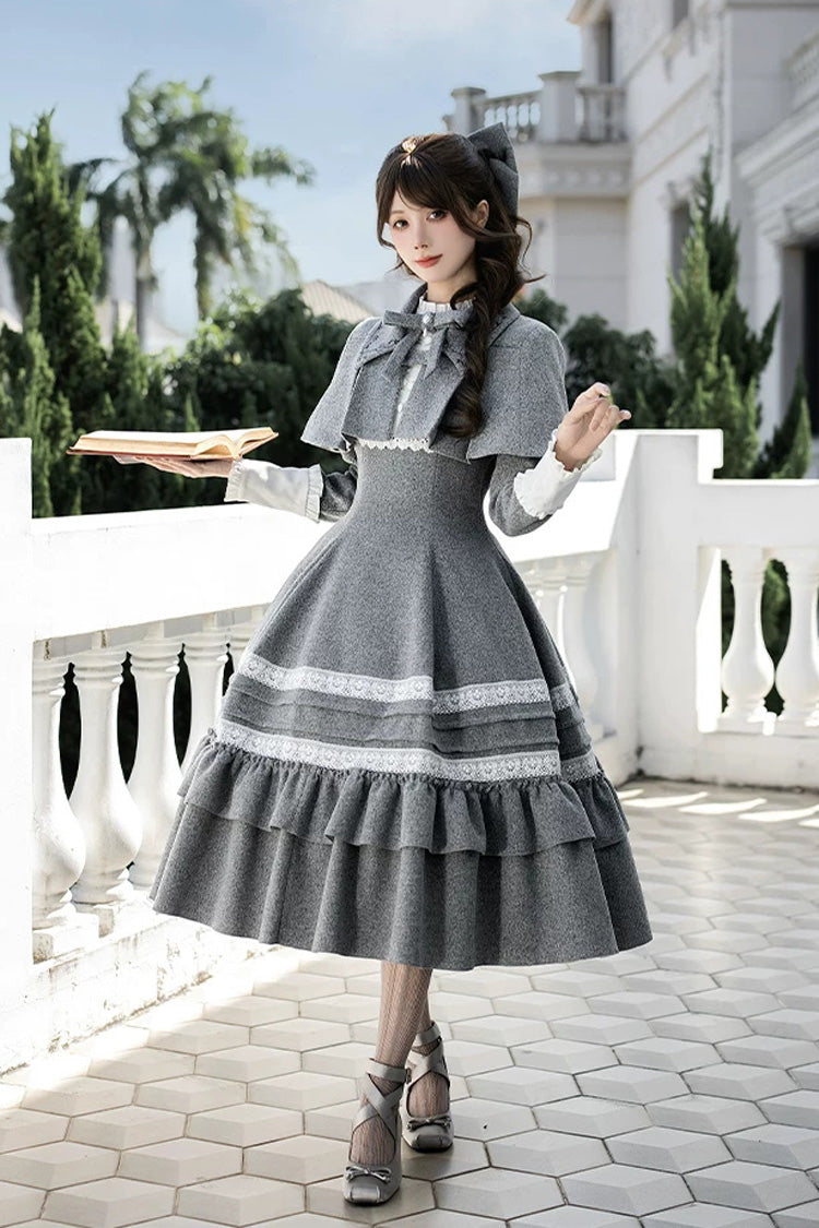 Sweet Lolita Dress - Letters And Poems · Old Memories, Gray, Stand Collar, Classic Style - additional product view 12