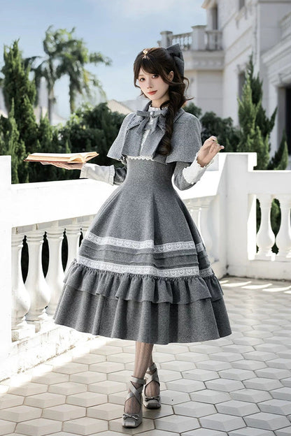Sweet Lolita Dress - Letters And Poems · Old Memories, Gray, Stand Collar, Classic Style - additional product view 12