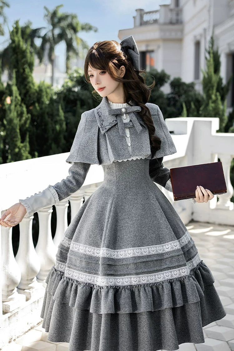 Sweet Lolita Dress - Letters And Poems · Old Memories, Gray, Stand Collar, Classic Style - additional product view 13