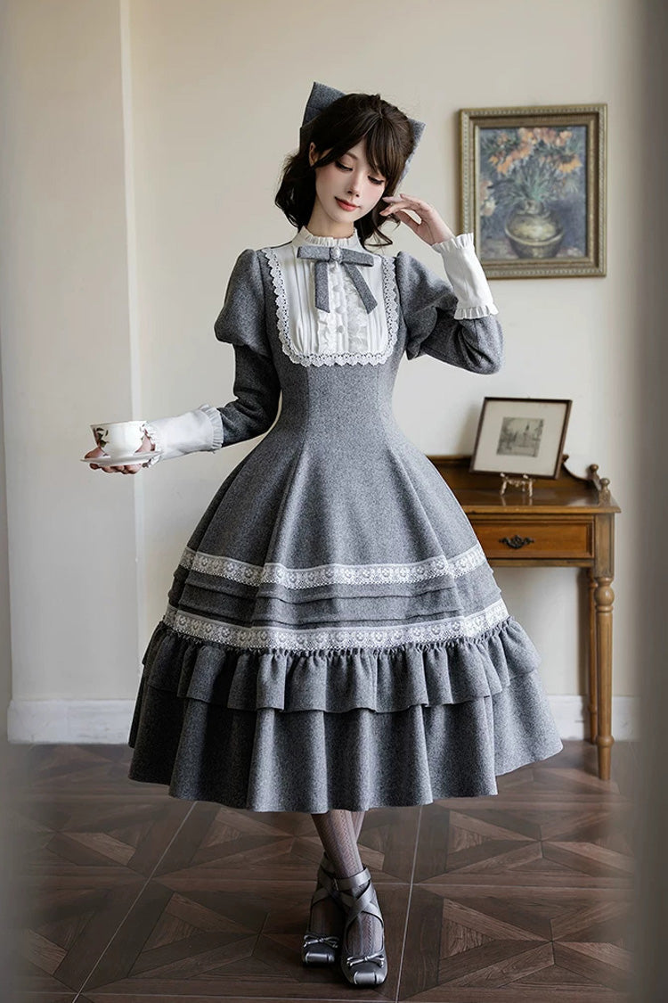 Sweet Lolita Dress - Letters And Poems · Old Memories, Gray, Stand Collar, Classic Style - additional product view 14
