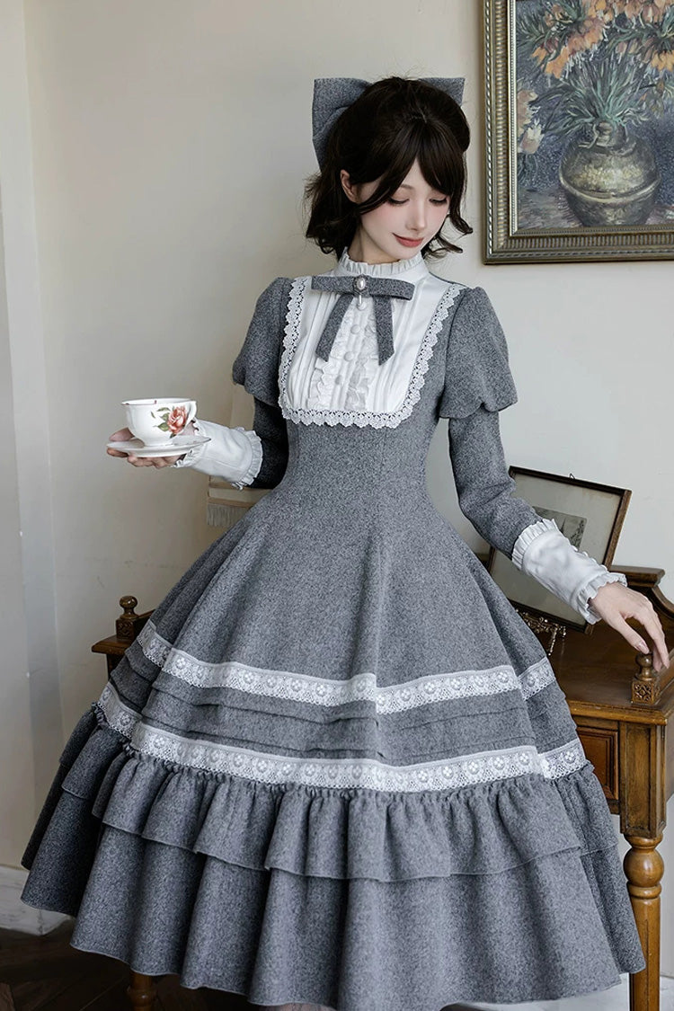 Sweet Lolita Dress - Letters And Poems · Old Memories, Gray, Stand Collar, Classic Style - additional product view 15