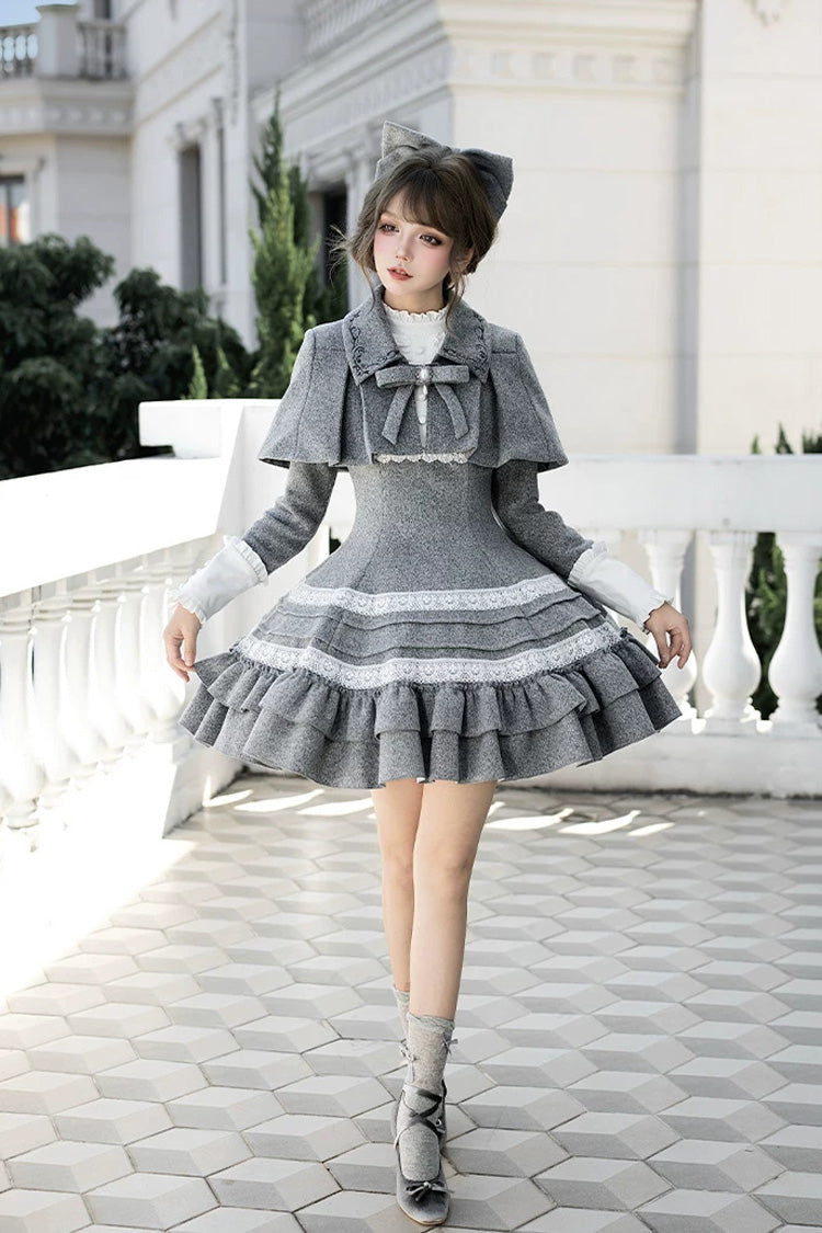 Sweet Lolita Dress - Letters And Poems · Old Memories, Gray, Stand Collar, Classic Style - additional product view 16