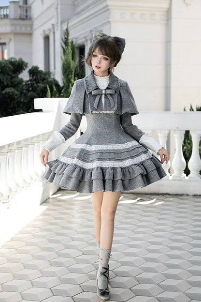 Sweet Lolita Dress - Letters And Poems · Old Memories, Gray, Stand Collar, Classic Style - additional product view 16