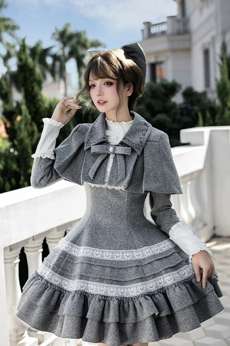 Sweet Lolita Dress - Letters And Poems · Old Memories, Gray, Stand Collar, Classic Style - additional product view 17