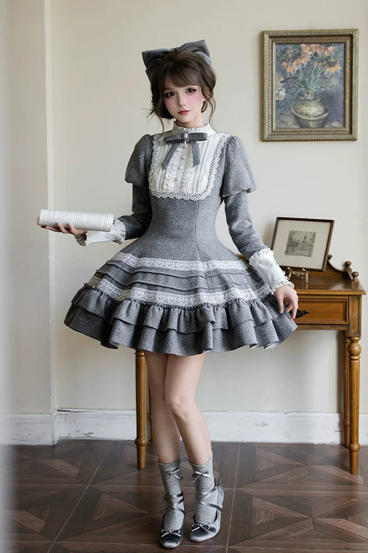 Sweet Lolita Dress - Letters And Poems · Old Memories, Gray, Stand Collar, Classic Style - additional product view 18